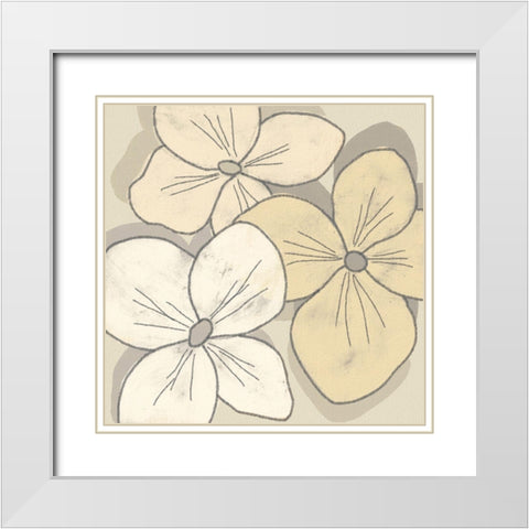 Beige Blooms IV White Modern Wood Framed Art Print with Double Matting by Saunders, Alonzo