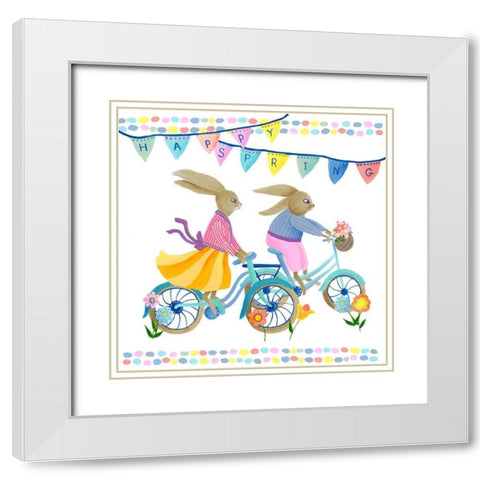 Bunnies on Bikes I White Modern Wood Framed Art Print with Double Matting by Moore, Regina