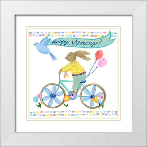 Bunnies on Bikes II White Modern Wood Framed Art Print with Double Matting by Moore, Regina