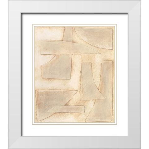 Buff Abstract Shapes I White Modern Wood Framed Art Print with Double Matting by Moore, Regina