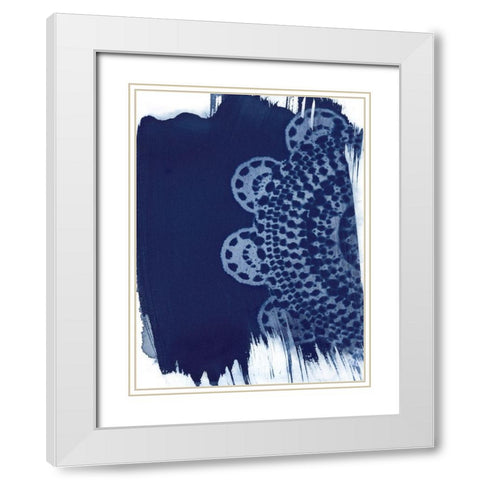 Cyan Doily I White Modern Wood Framed Art Print with Double Matting by Moore, Regina