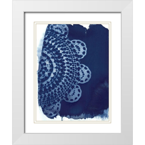 Cyan Doily II White Modern Wood Framed Art Print with Double Matting by Moore, Regina