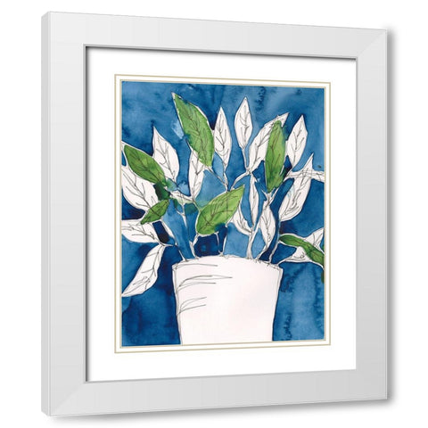 Green Leaves in Pots I White Modern Wood Framed Art Print with Double Matting by Moore, Regina