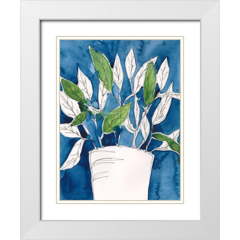 Green Leaves in Pots I White Modern Wood Framed Art Print with Double Matting by Moore, Regina