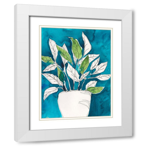 Green Leaves in Pots II White Modern Wood Framed Art Print with Double Matting by Moore, Regina