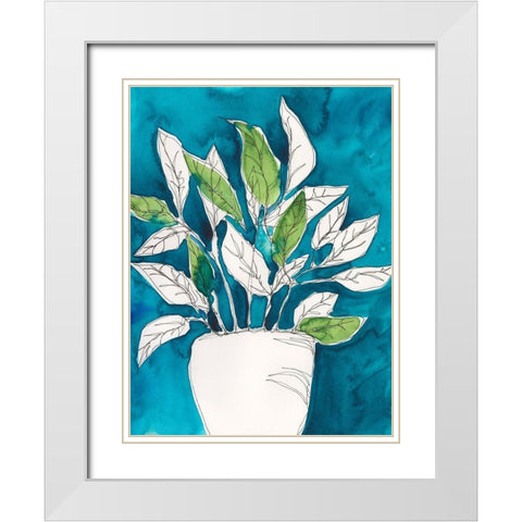 Green Leaves in Pots II White Modern Wood Framed Art Print with Double Matting by Moore, Regina
