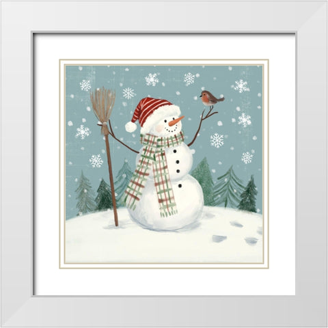 Jolly Snowman I White Modern Wood Framed Art Print with Double Matting by Barnes, Victoria