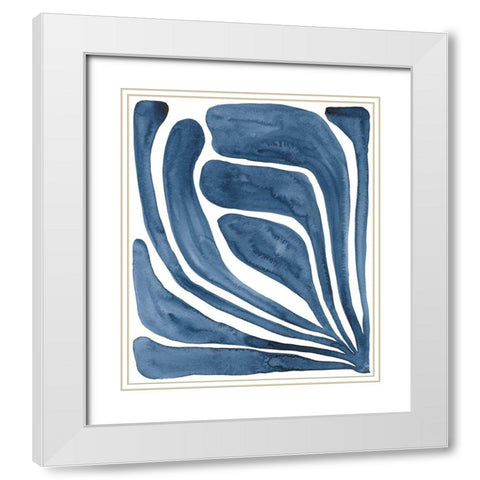 Blue Stylized Leaf I White Modern Wood Framed Art Print with Double Matting by Moore, Regina