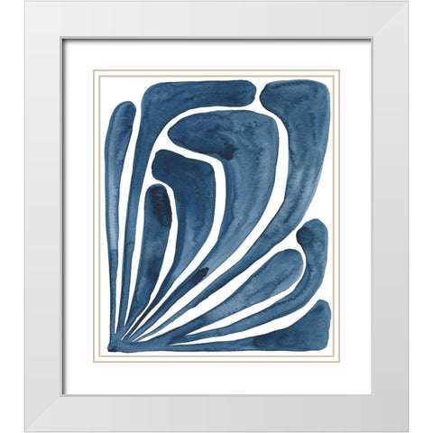 Blue Stylized Leaf II White Modern Wood Framed Art Print with Double Matting by Moore, Regina