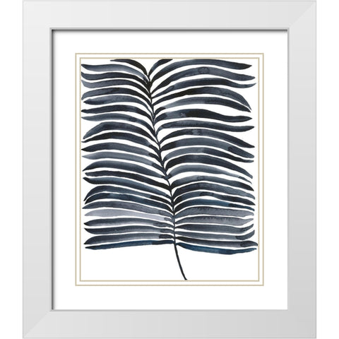 Indigo Fronds II White Modern Wood Framed Art Print with Double Matting by Moore, Regina