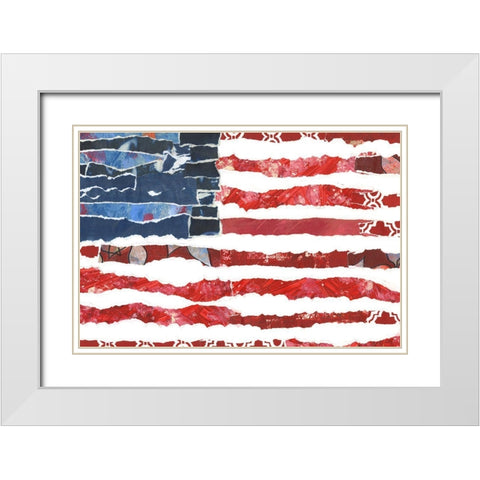 Patriotic Collage Flag I White Modern Wood Framed Art Print with Double Matting by Moore, Regina