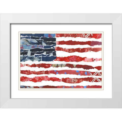 Patriotic Collage Flag II White Modern Wood Framed Art Print with Double Matting by Moore, Regina