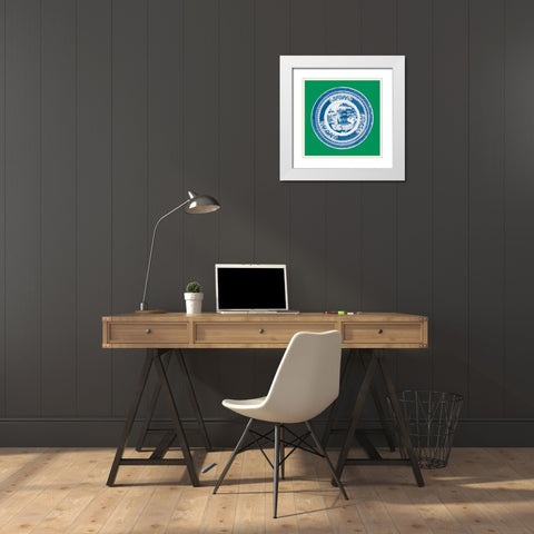 Blue Pagoda on Green I White Modern Wood Framed Art Print with Double Matting by Vision Studio