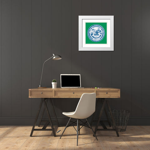 Blue Pagoda on Green III White Modern Wood Framed Art Print with Double Matting by Vision Studio