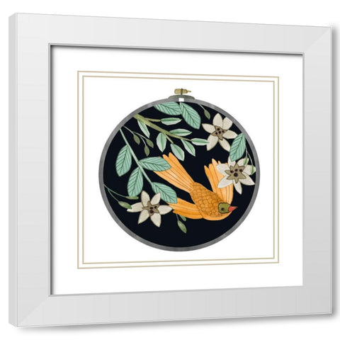 Singing Birds III White Modern Wood Framed Art Print with Double Matting by Wang, Melissa
