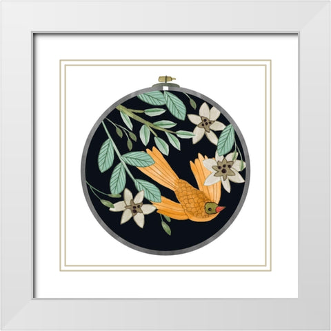 Singing Birds III White Modern Wood Framed Art Print with Double Matting by Wang, Melissa