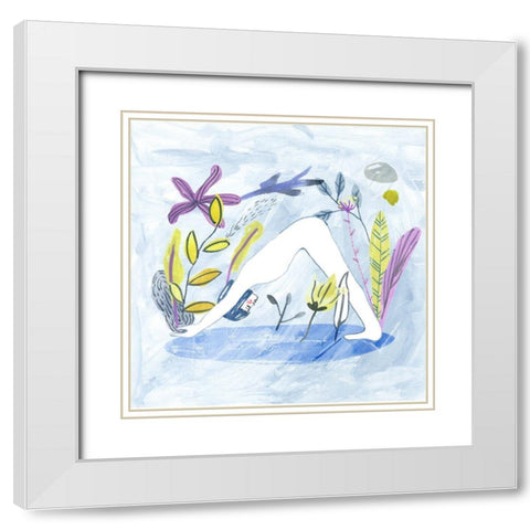 Meditation Garden Yoga I White Modern Wood Framed Art Print with Double Matting by Wang, Melissa