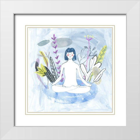 Meditation Garden Yoga III White Modern Wood Framed Art Print with Double Matting by Wang, Melissa