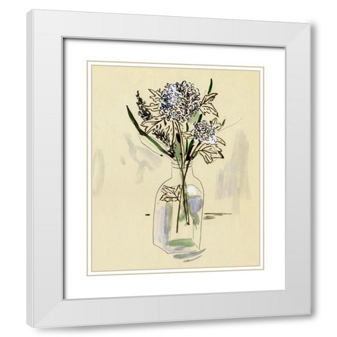 Hydrangea in the Bottle II White Modern Wood Framed Art Print with Double Matting by Wang, Melissa