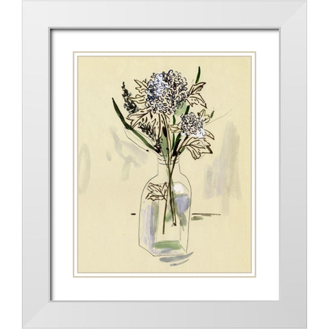 Hydrangea in the Bottle II White Modern Wood Framed Art Print with Double Matting by Wang, Melissa