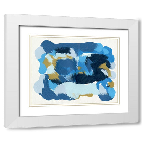 Blue Overture I White Modern Wood Framed Art Print with Double Matting by Caroline, Emma
