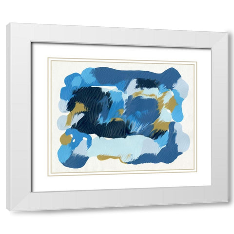 Blue Overture II White Modern Wood Framed Art Print with Double Matting by Caroline, Emma