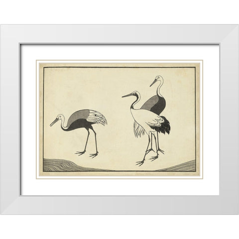 Japanese Cranes B White Modern Wood Framed Art Print with Double Matting by Unknown