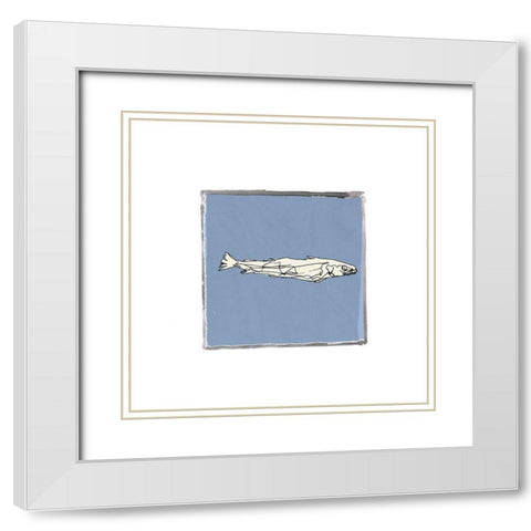 Block Print Fish I White Modern Wood Framed Art Print with Double Matting by Cartissi