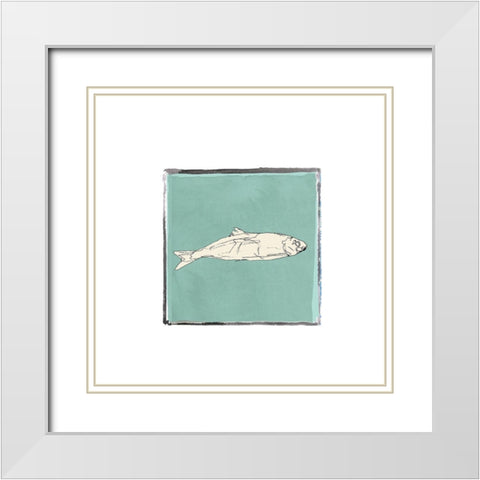 Block Print Fish II White Modern Wood Framed Art Print with Double Matting by Cartissi
