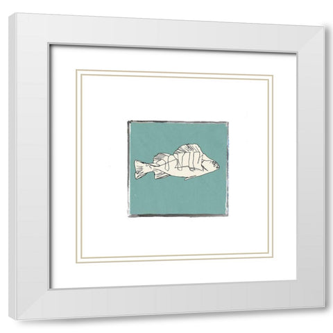Block Print Fish III White Modern Wood Framed Art Print with Double Matting by Cartissi