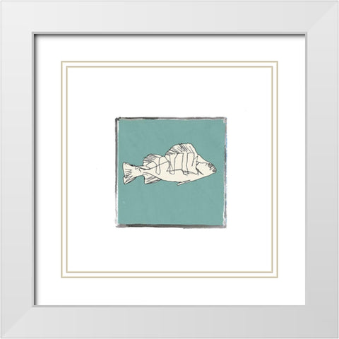 Block Print Fish III White Modern Wood Framed Art Print with Double Matting by Cartissi