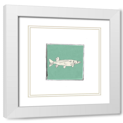 Block Print Fish IV White Modern Wood Framed Art Print with Double Matting by Cartissi