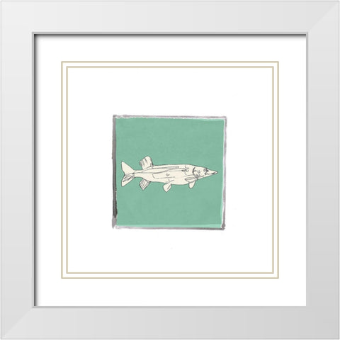 Block Print Fish IV White Modern Wood Framed Art Print with Double Matting by Cartissi
