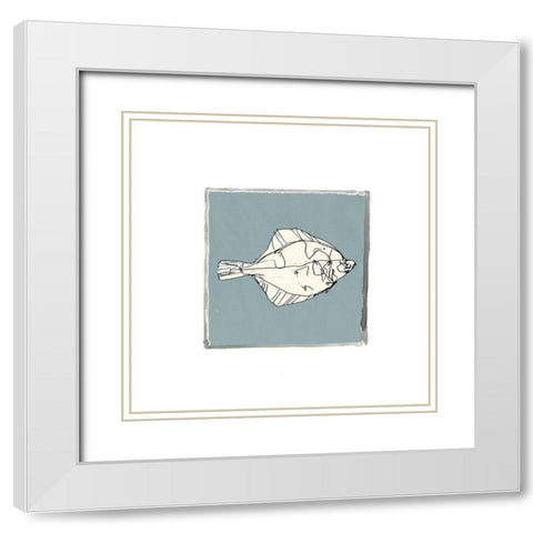 Block Print Fish V White Modern Wood Framed Art Print with Double Matting by Cartissi
