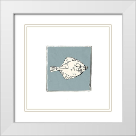 Block Print Fish V White Modern Wood Framed Art Print with Double Matting by Cartissi
