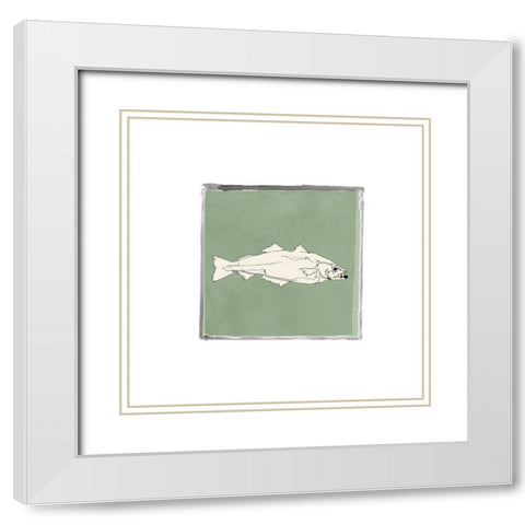 Block Print Fish VI White Modern Wood Framed Art Print with Double Matting by Cartissi