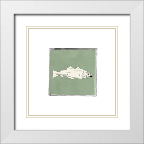 Block Print Fish VI White Modern Wood Framed Art Print with Double Matting by Cartissi