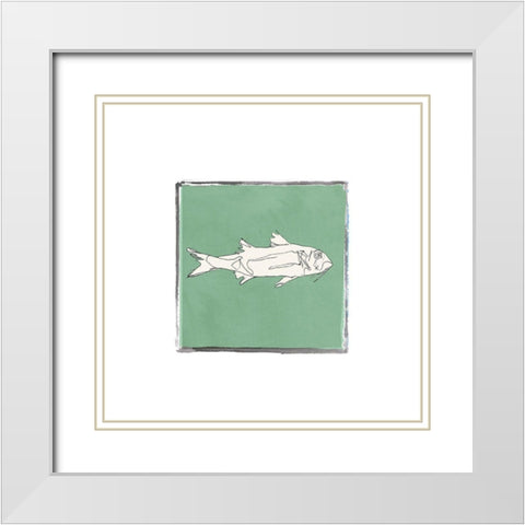 Block Print Fish VII White Modern Wood Framed Art Print with Double Matting by Cartissi