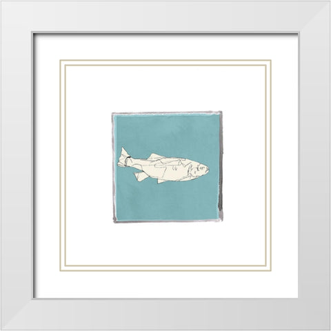 Block Print Fish VIII White Modern Wood Framed Art Print with Double Matting by Cartissi