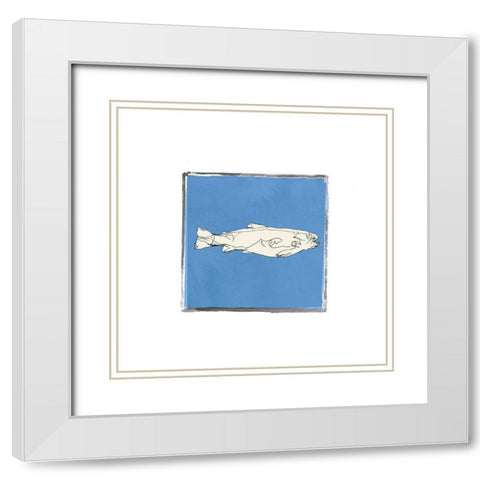 Block Print Fish IX White Modern Wood Framed Art Print with Double Matting by Cartissi