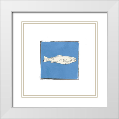 Block Print Fish IX White Modern Wood Framed Art Print with Double Matting by Cartissi