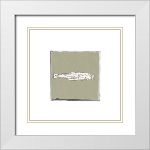 Block Print Fish X White Modern Wood Framed Art Print with Double Matting by Cartissi