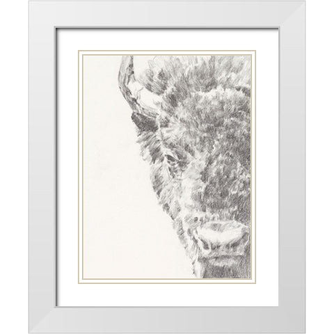 Graphite Bison Portrait I White Modern Wood Framed Art Print with Double Matting by Harper, Ethan