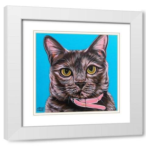 Pinky Cat White Modern Wood Framed Art Print with Double Matting by Vitaletti, Carolee