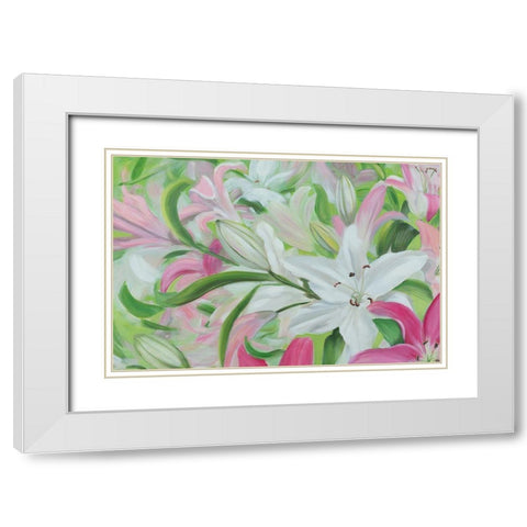 Pink and White Lilies I White Modern Wood Framed Art Print with Double Matting by Iafrate, Sandra