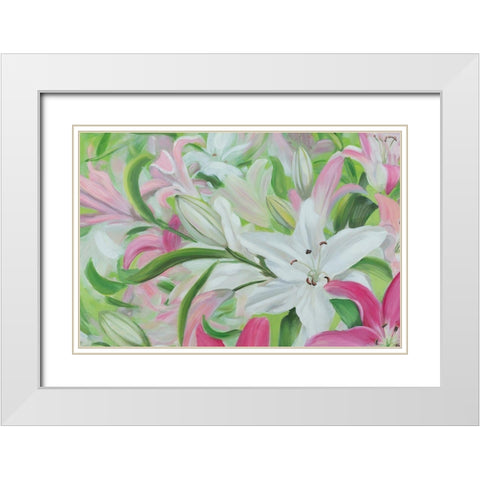 Pink and White Lilies I White Modern Wood Framed Art Print with Double Matting by Iafrate, Sandra