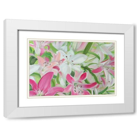 Pink and White Lilies II White Modern Wood Framed Art Print with Double Matting by Iafrate, Sandra