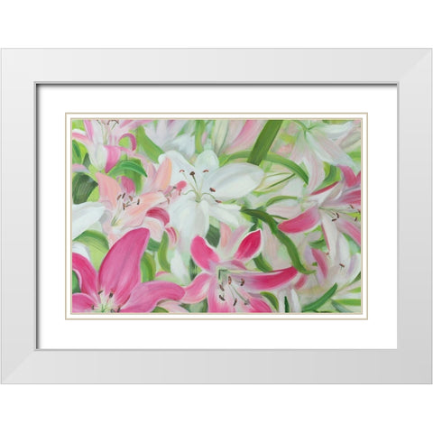 Pink and White Lilies II White Modern Wood Framed Art Print with Double Matting by Iafrate, Sandra