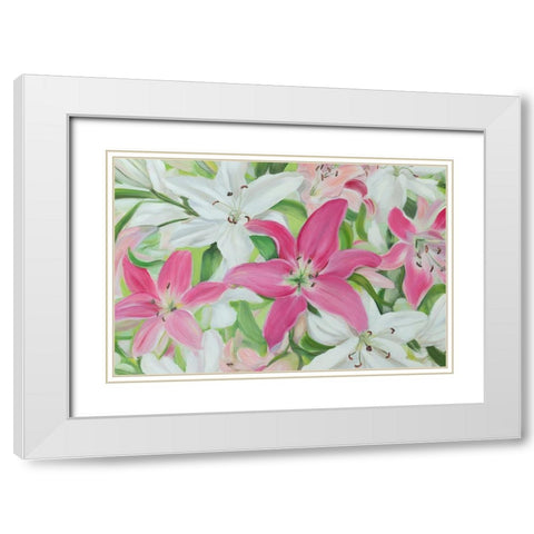 Pink and White Lilies III White Modern Wood Framed Art Print with Double Matting by Iafrate, Sandra