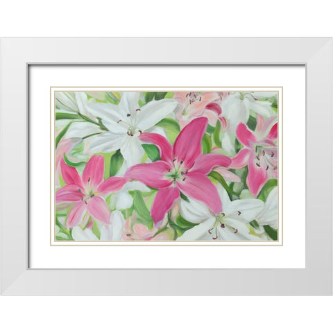 Pink and White Lilies III White Modern Wood Framed Art Print with Double Matting by Iafrate, Sandra